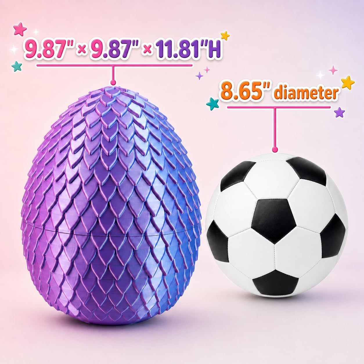 Acvens Giant 3D Printed Dragon Egg, Includes 10 Pack 15" Jointed Crystal Dragon Figurines, Big Decorative Egg Toy, Unique Gift for Kids & Hobby Collectors (Magenta) image 2