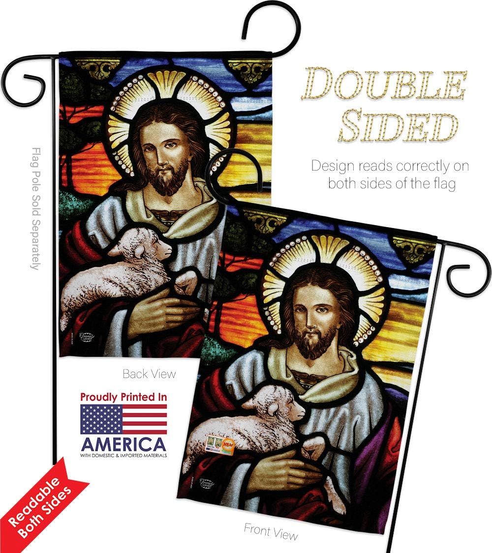 Jesus is the Good Shepherd Garden Flag Set Wood Dowel Religious Faith Hope Grace Peace Dove Christian Religion Easter Small Decorative Gift Yard House Banner Double-Sided Made In USA 13 X 18.5