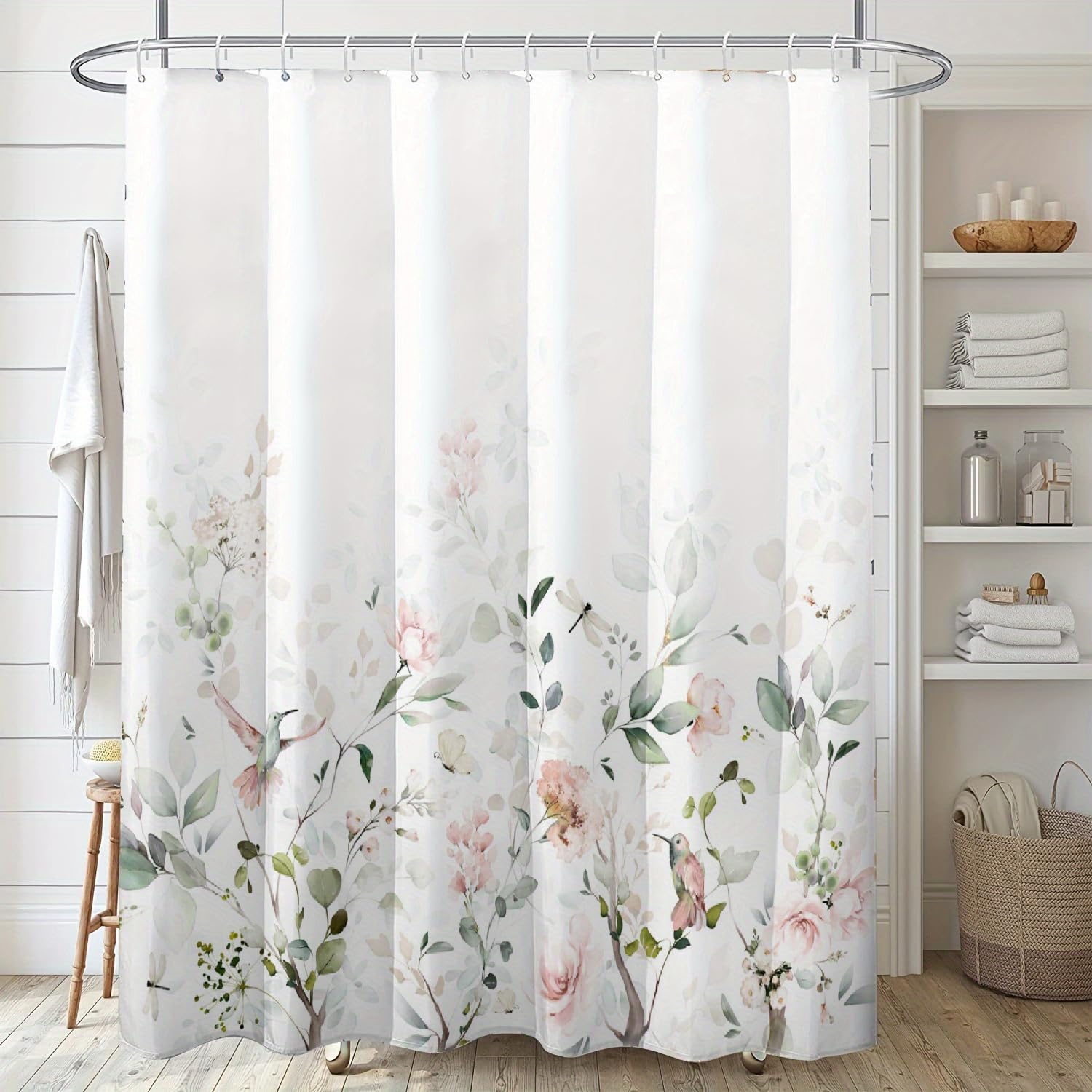 GLKSDLPO 1pc Light Color Flower And Bird Print Shower Curtain with Hooks Bathtub Bathroom Home Decoration Shower Curtain Universal(80x180cm/31x71in(WxH))
