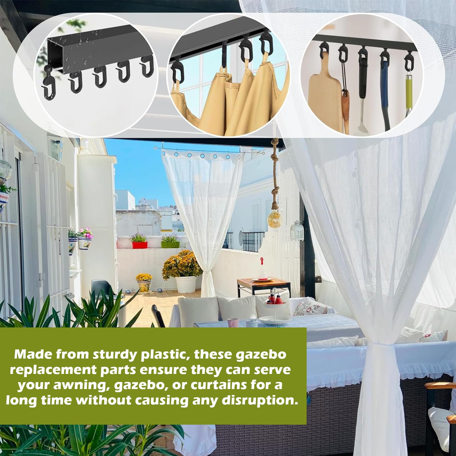 Ganci per tende da gazebo 50 pezzi ganci in plastica nera 4x1,8 cm per tende da esterno facili da montare per tende da giardino e zanzariere
