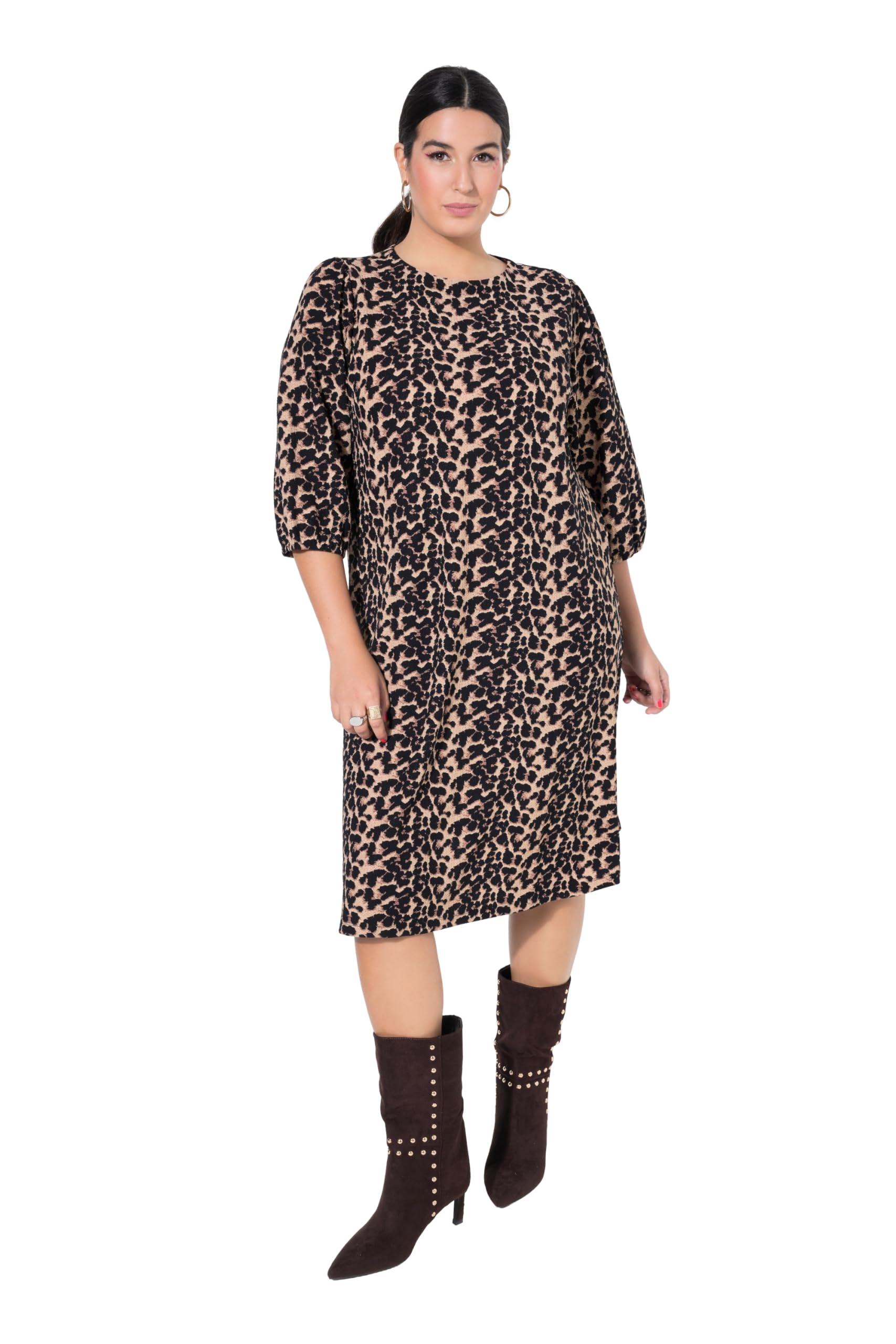 Studio Untold Damen große Größen Übergrößen Plus Size Kleid, A-Linie, Leo, 3/4-Ballonärmel 848453