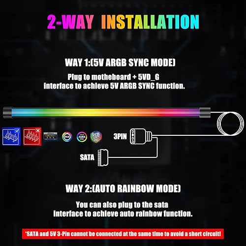 Miniatura 6 de upHere Tira de LED ARGB de acrílico para PC con cabezal LED ARGB de 5 V y 3 pines y adaptador SATA, para fusión Gigabyte RGB, sincronización de luz