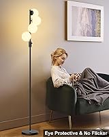 Vista 4 de Lightdot Lámpara de pie de globo regulable de 64 pulgadas (brillo ajustable), lámparas de pie negras con 4 bombillas de 3000 K incluidas, lámpara