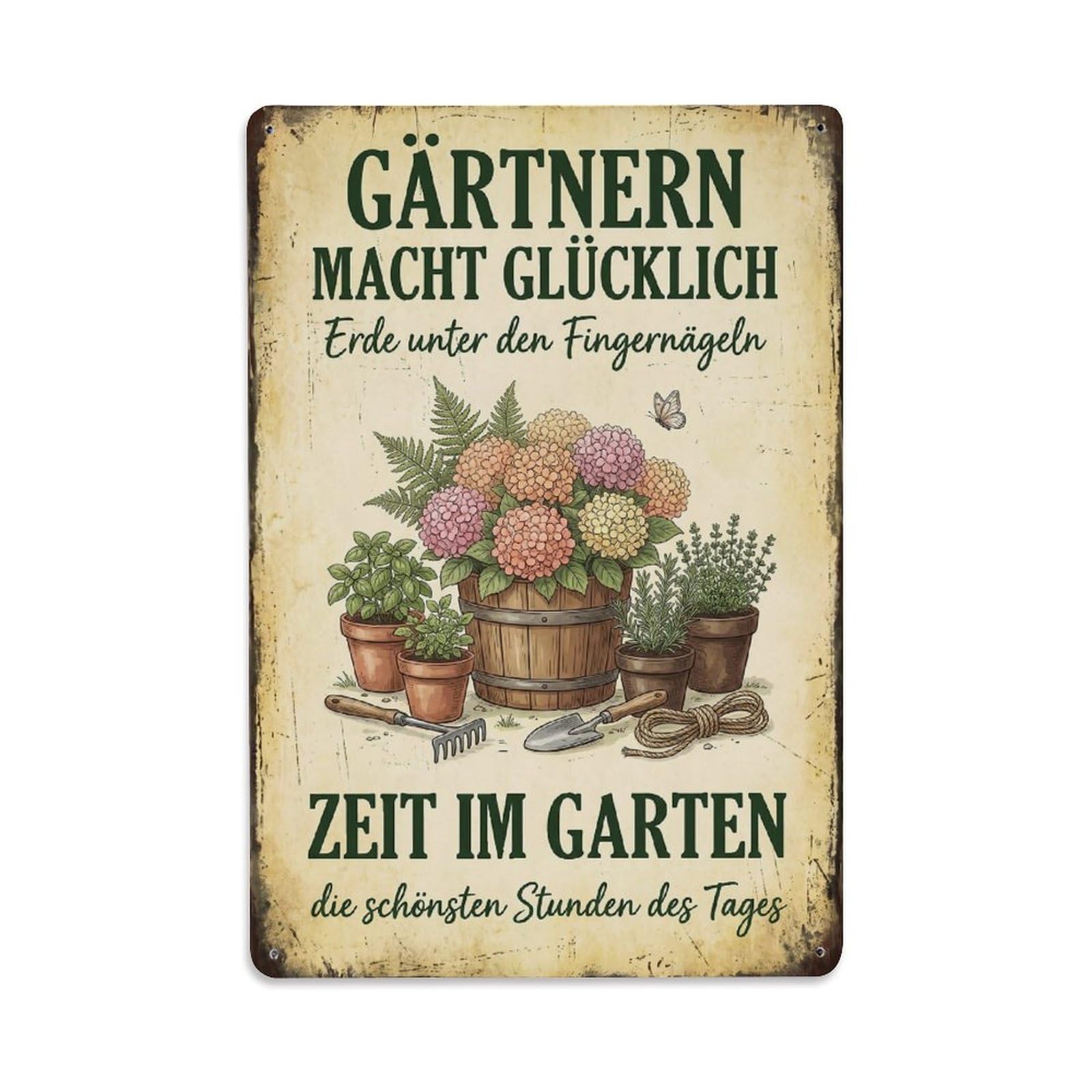 Vintage Funny Garden Time Rustic Gate Botanical Metal Tin Sign Plaque Wall Decor for Cafe, Club Bar, Office, Garden Metal Poster 8x12Inch