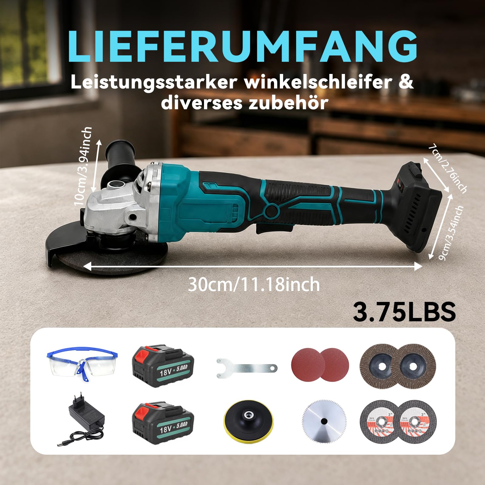 Akku Winkelschleifer Set 125mm Kompatibel mit Makita 18V Akku