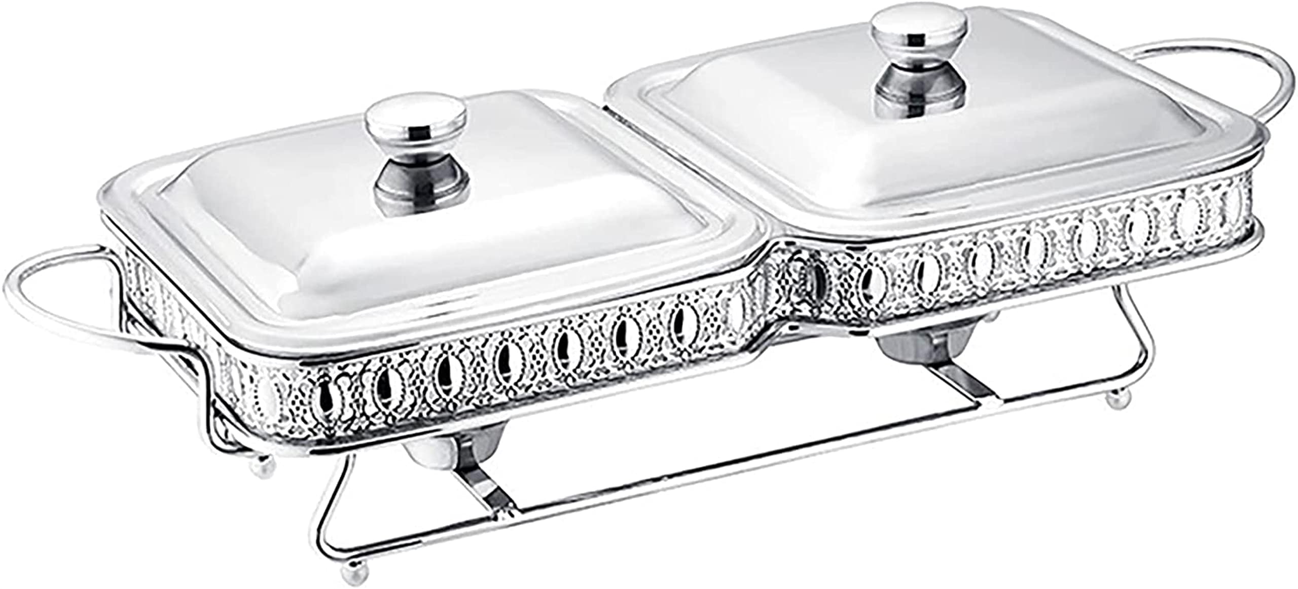 Chafing Dish Quadrato in Acciaio Inox da 3,6 QT,Set Scaldavivande per Buffet/Pentola per Alimenti,Coperchio,Supporto Solido E Porta-Combustibile,Argento,Silver