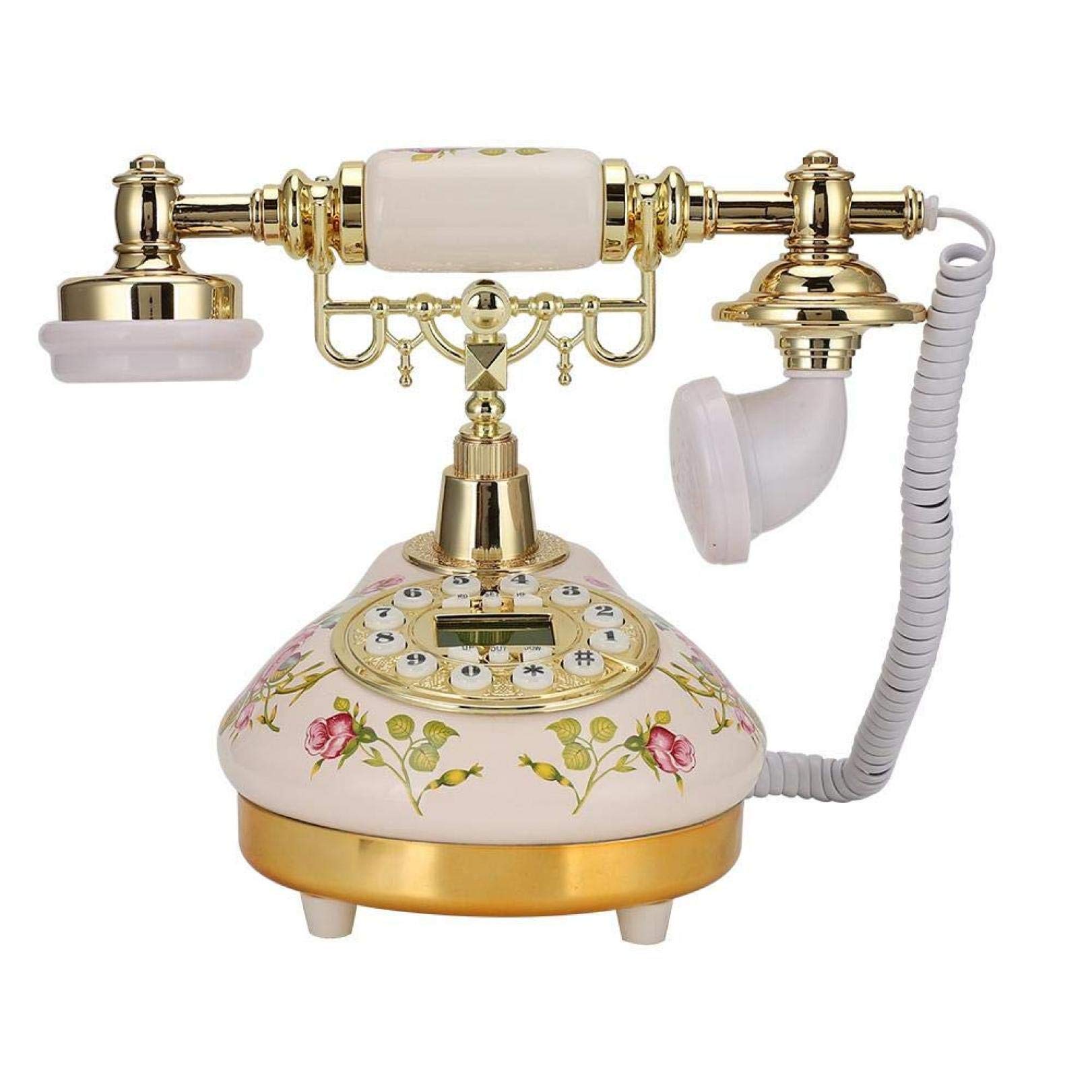 Téléphone céramique rose de style rétro avec affichage LCD et finitions de qualité