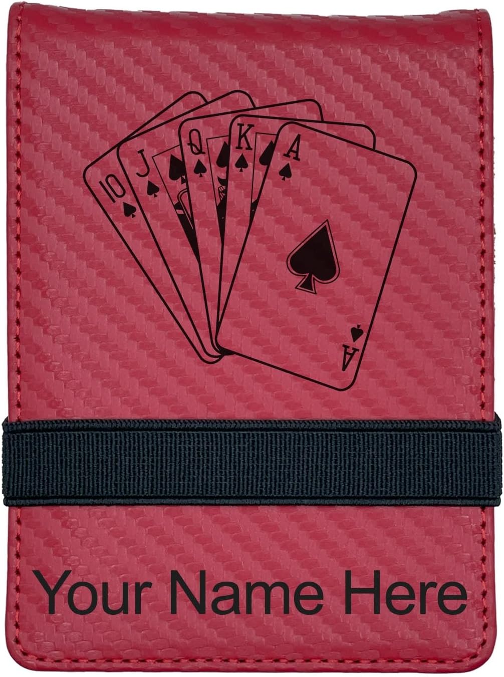 LaserGram Mini Padfolio with Notepad and Pen, Royal Flush Poker Cards, Personalized Engraving Included (Teal)