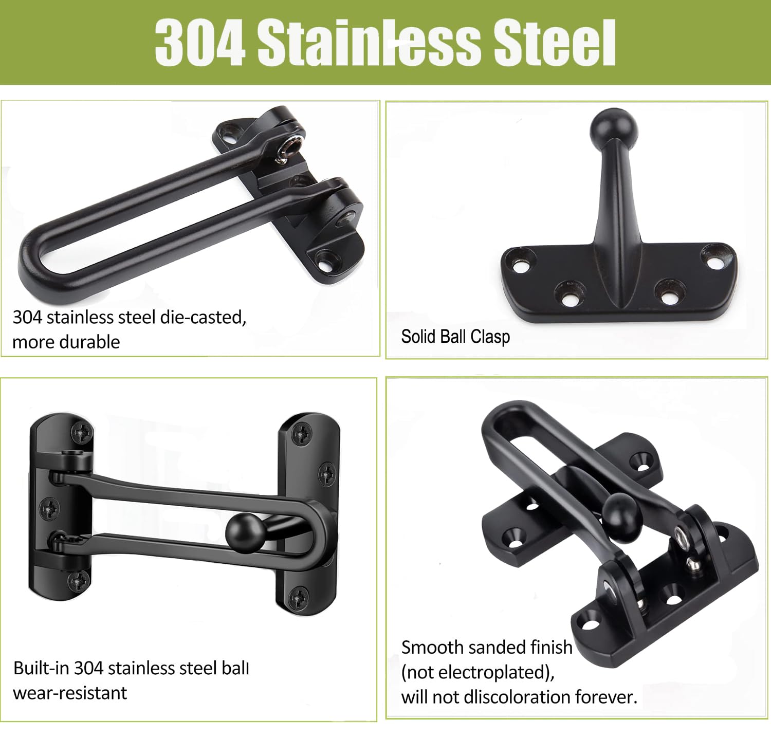 Porta Catena Serratura per Porta Anteriore, Serratura di Sicurezza Domestica, Acciaio Inox Swing Bar Porta Guard Serratura, Sicurezza Porta Scorrevole Bolt Catena Serratura (Nero)