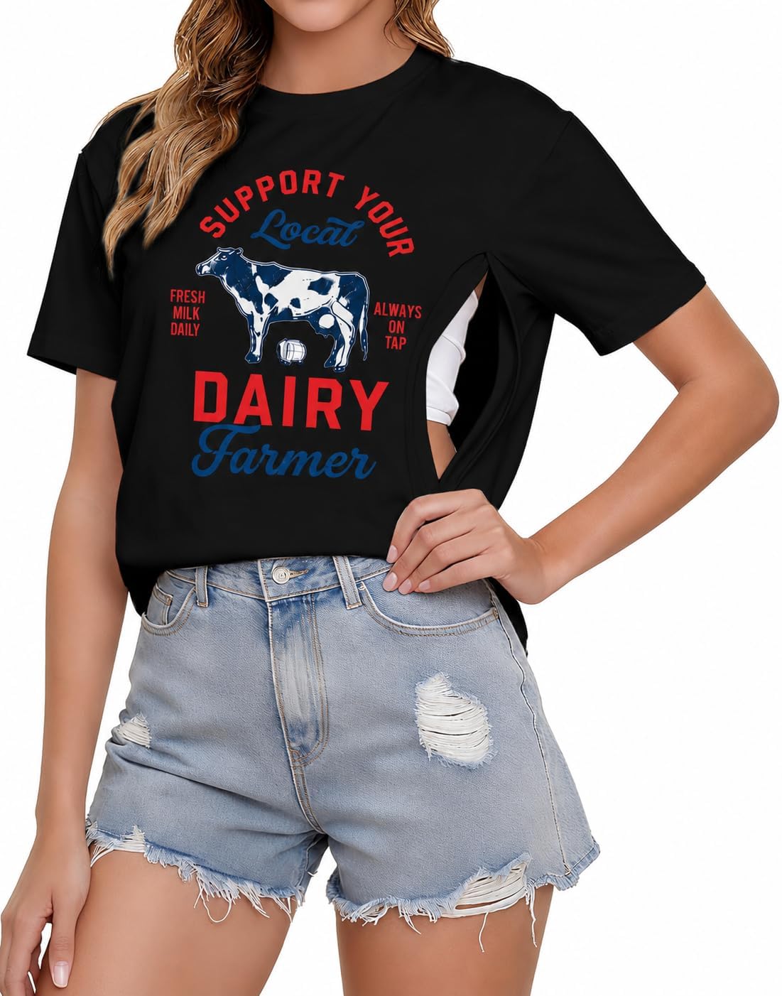 Women’s Breastfeeding T-Shirt With Hidden Zipper Dairy Farmer Nursing Tee