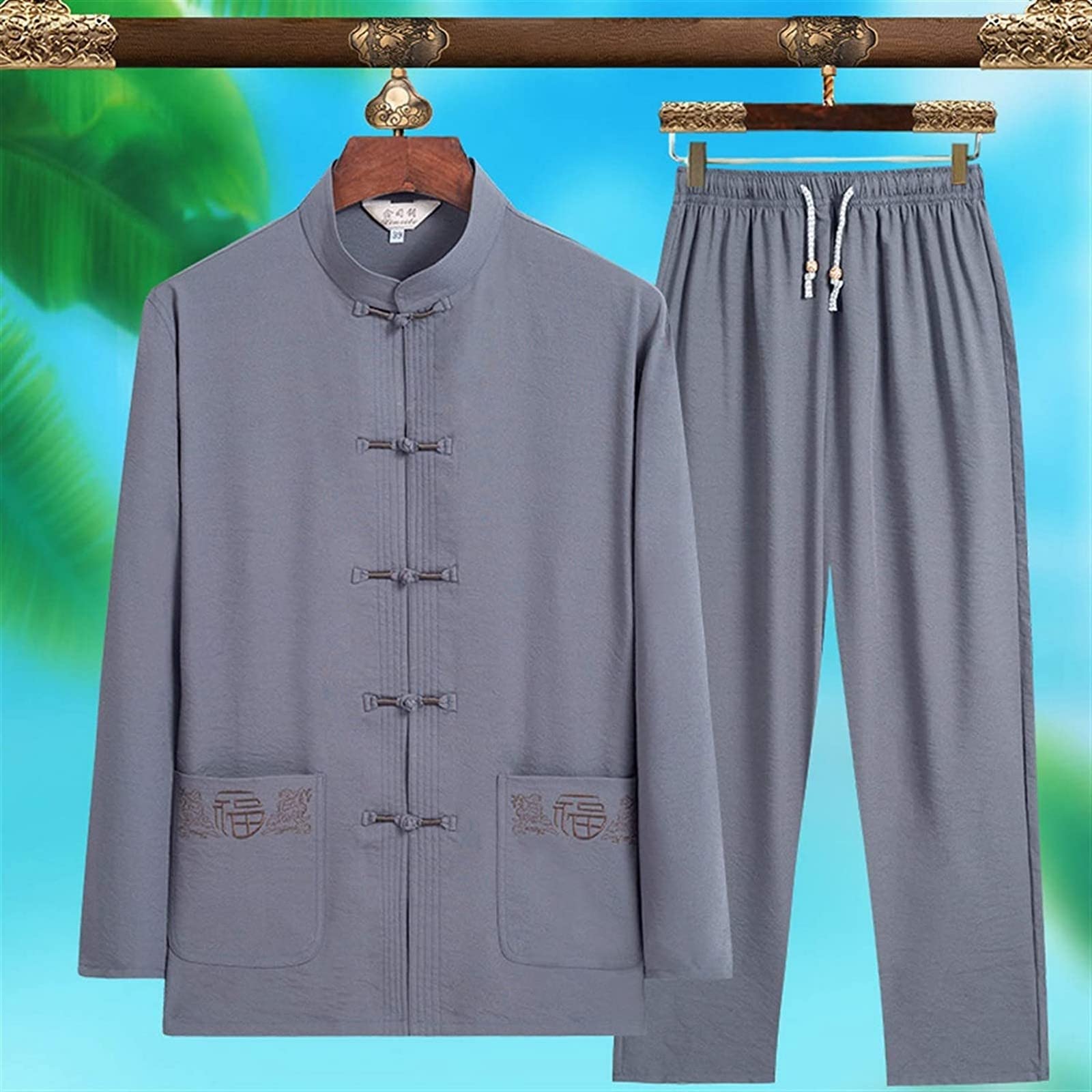 Tai Chi Anzüge Tai Chi Kleidung Tai Chi Set für Männer Chinesischer traditioneller Tang-Anzug Kampfsport Tai Chi Anzüge Kleidung Hemden Hosen Kung Fu Tai Chi Set Wing Chun Kleidung (Grau 4XL) (Grau