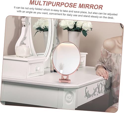 Miniatura 4 de FOMIYES Espejo de maquillaje plegable, espejo de tocador redondo, espejo de tocador para maquillaje, espejo de metal, espejo portátil de doble cara,