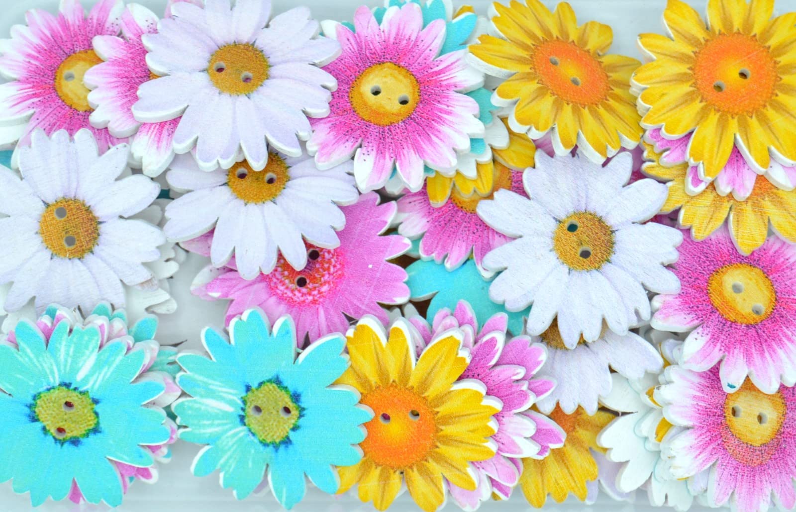 celloexpress Wooden Buttons Selection of Designs - Decorative Prints for Sewing, Crafting & Embroidery (Flowers Type 1, 34mm, Pack of 50) โ image 1