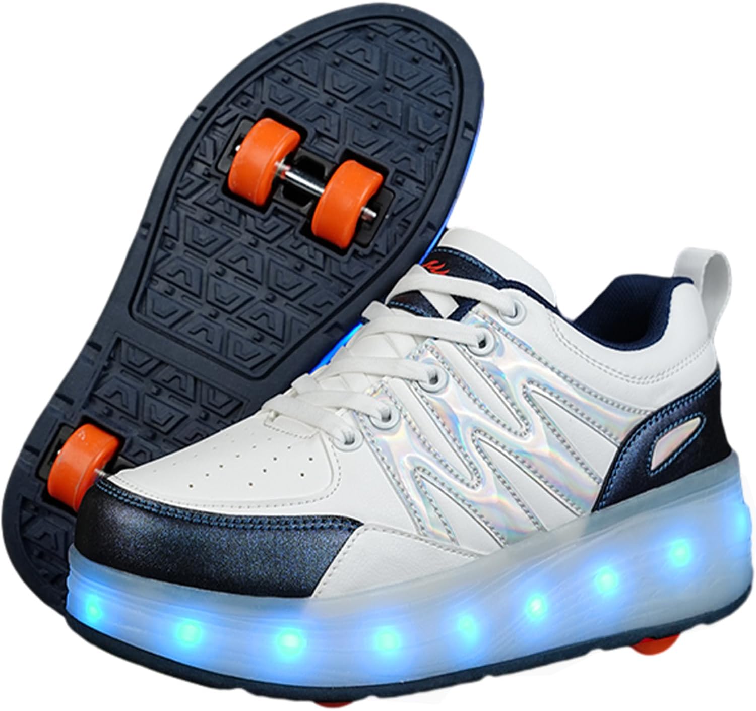 HHSTS Boys Girls Flash Skate Roller Shoes,Sneakers with 11/16 Light Up Modes,2/4 Sturdy Big Wheels,USB Rechargeable, Breathable, Durable,and Easy-On,Best Gift to Making Kids Love Outdoor Sports