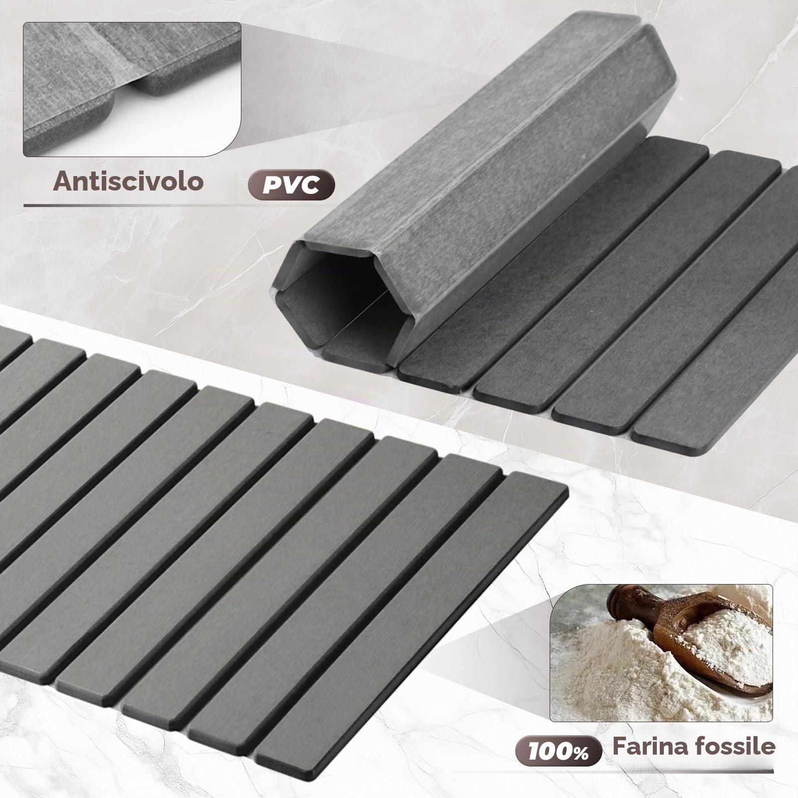 Tappetino da bagno in pietra, 60 x 40 cm, tappetino da bagno in pietra, antiscivolo, assorbe l'acqua (grigio, 60 x 40 cm)