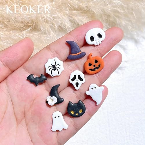 Miniatura 5 de KEOKER Cortadores de arcilla polimérica de Halloween, 10 formas para joyas, aretes, calabaza, tachuelas incluidas