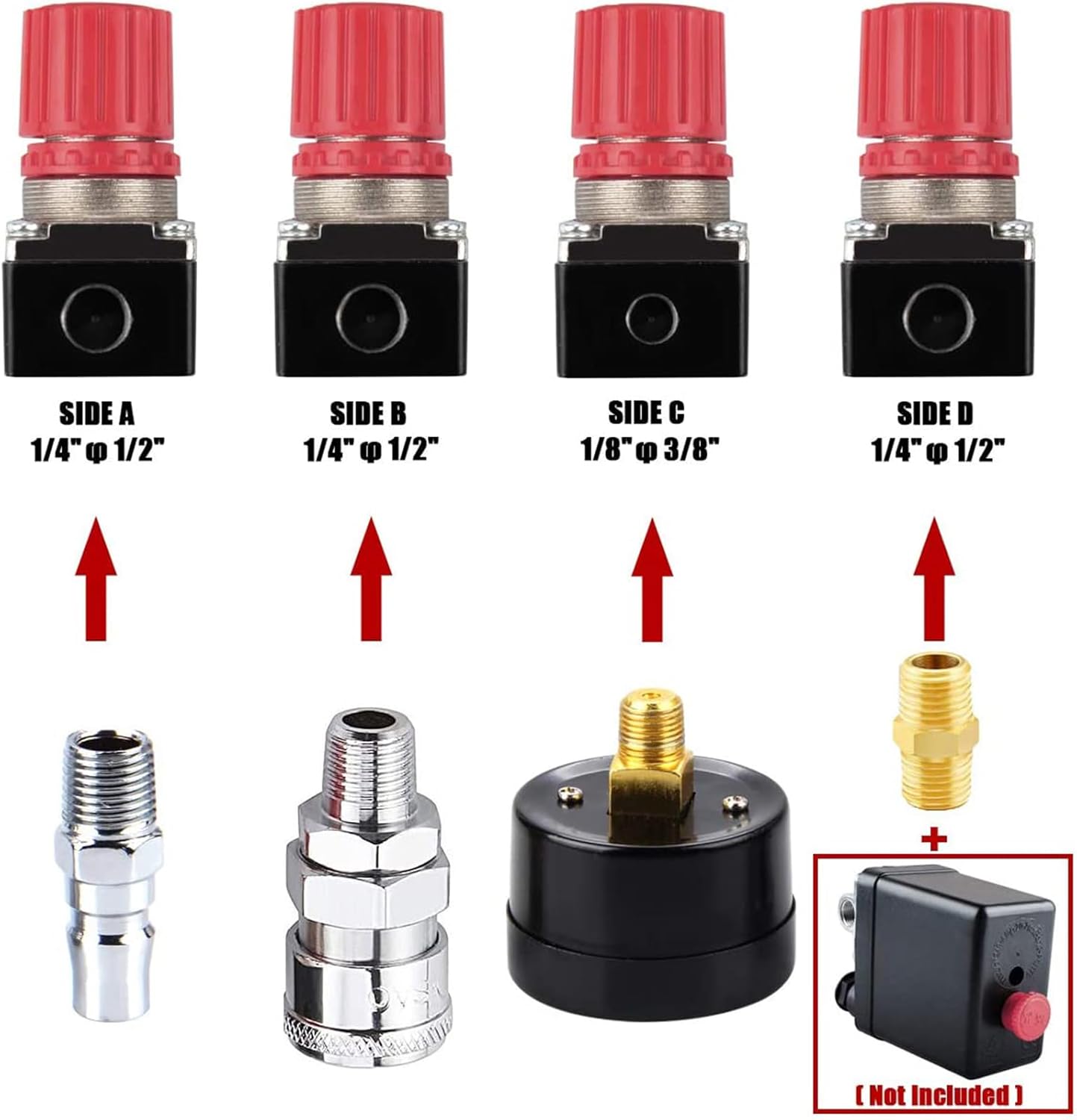 Preciva Air Compressor Pressure Regulator with Dial Gauge, 0-175 PSI Air Gauge for Air Compressor and Air Tools (Four Way Valve)