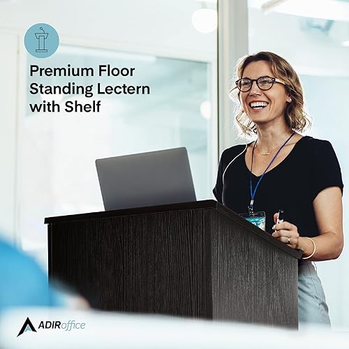 Miniatura 2 de Adir - Soporte de madera para podio, podio para hablar con estante de almacenamiento, soporte de anfitriona para restaurante, podio de conferencias,