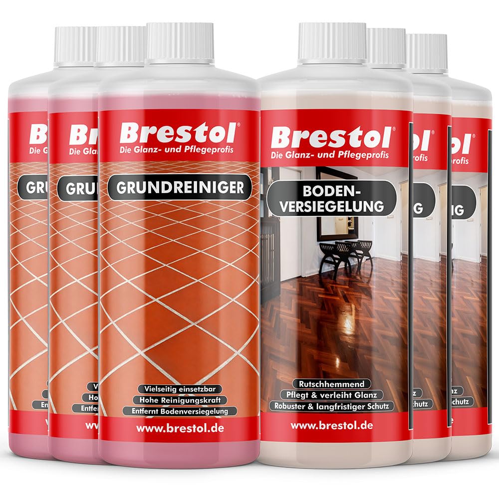 BRESTOL® Limpiador de suelo 3 x 1000 ml concentrado + sellado de suelos 3 x 1000 ml para la limpieza profunda del suelo y posterior sellado de suelos laminados, suelos de parqué, suelos de baldosas,