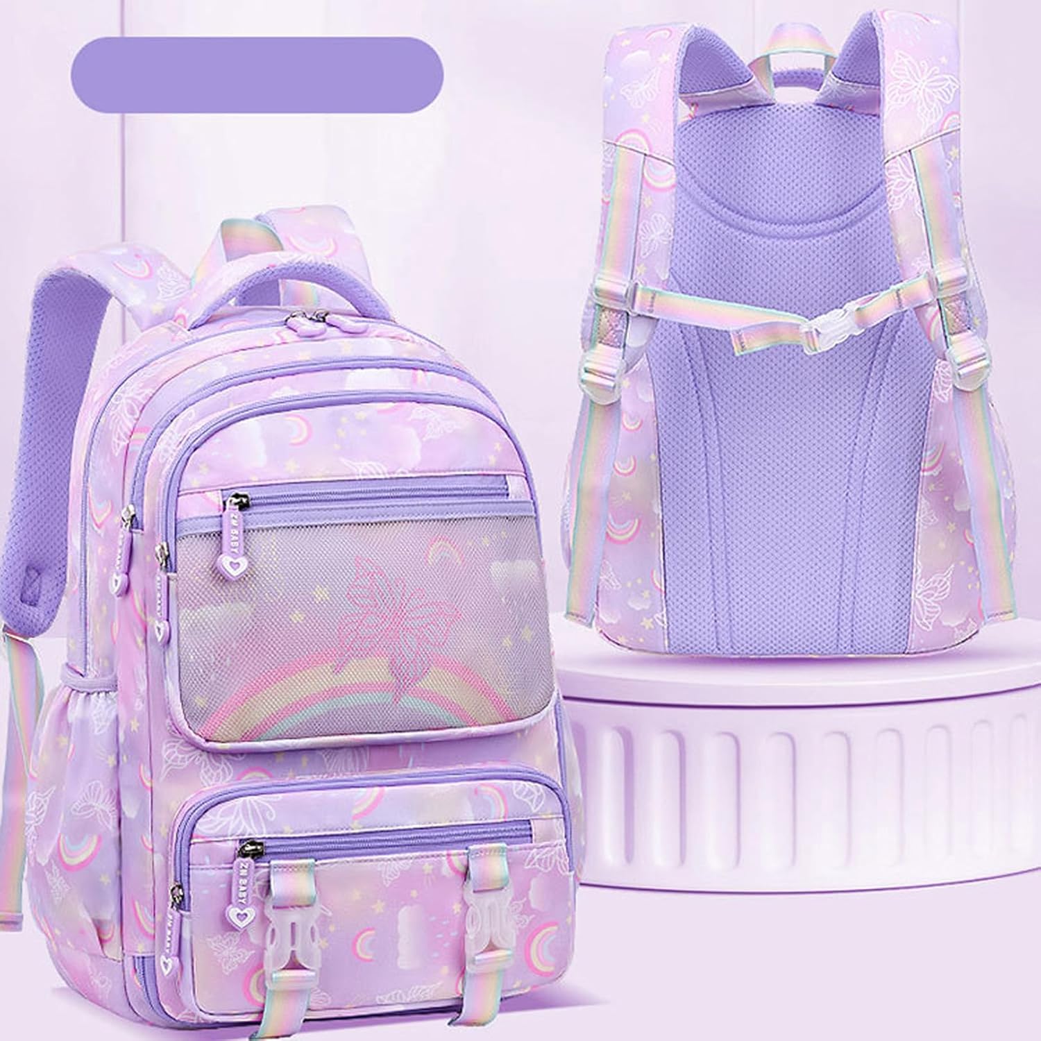 WYCY School Backpacks for Girls Kawaii Backpack Large Capacity Kids School Bag for Girls 6-12 Years Old (printed purple)