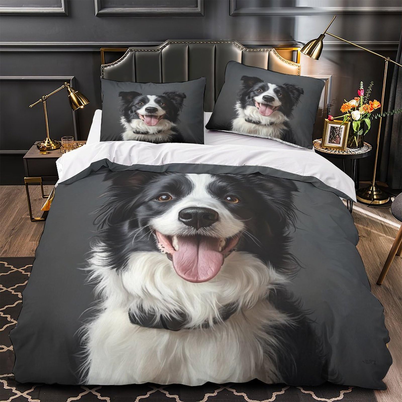 Housse de couette Border Collie 200x200 parure lit microfibre