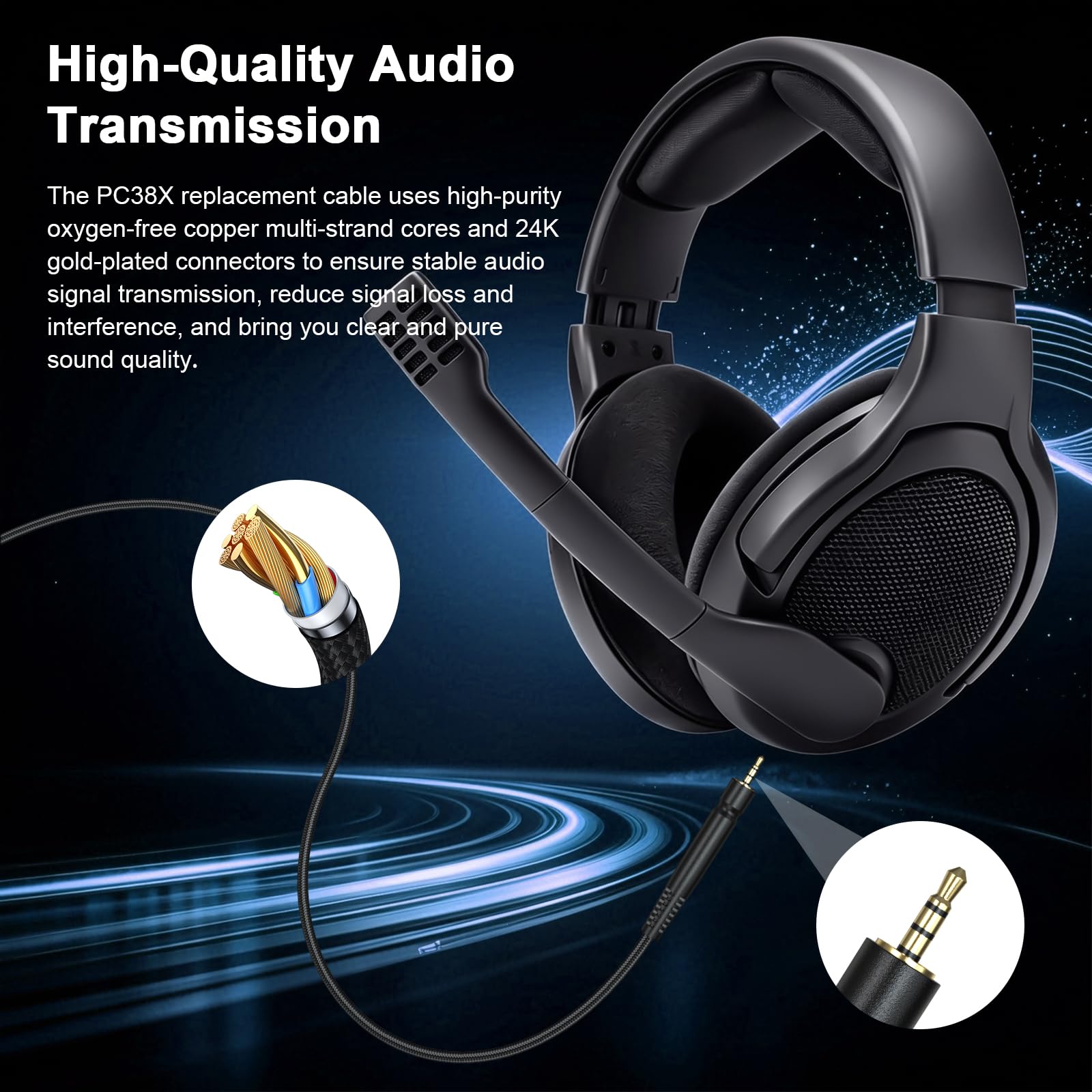 H6Pro Audiokabel kompatibel mit EPOS H6Pro, PC38X, GSP302, GSP301, GSP602, GSP601, H3 Gaming Headset, 2m