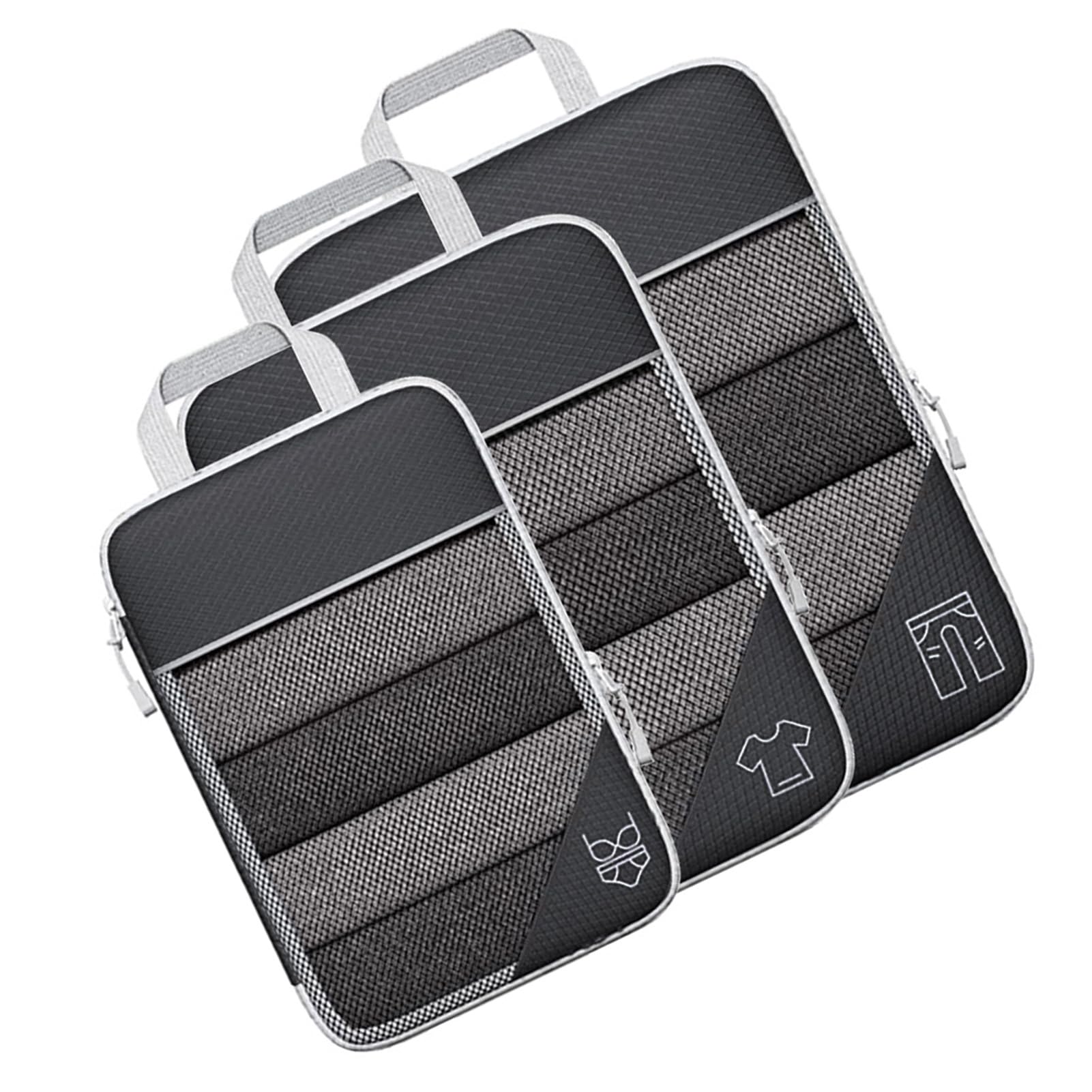 Ejoyous da Imballaggio a Compressione Cubi da Viaggio in Nylon Organizzatore da Viaggio 3 Pezzi Mesh Visibile Leggero Comprimibile Borse per Bagagli per Valigia da Uso Quotidiano Adulti (BLACK)