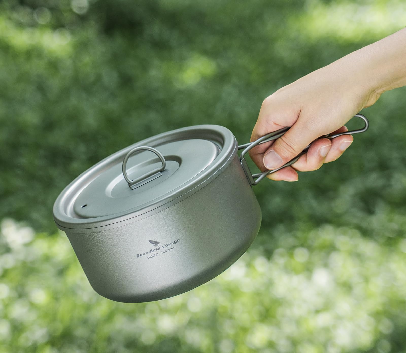 Boundless Voyage Olla de titanio para acampar al aire libre, con asa plegable, mochila portátil, utensilios de cocina, 41 C