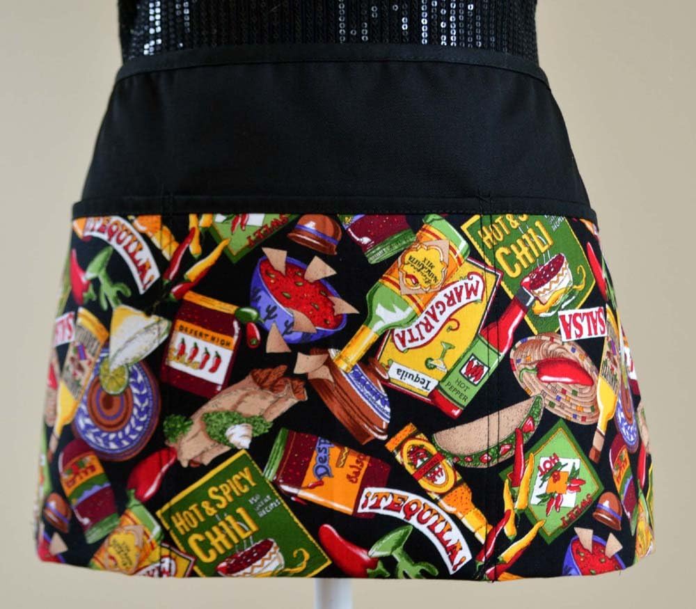 Salsa Waist Apron Bistro Craft Garden Half ApronsServers, Waitress,Waiter,Mexican Salsa Print