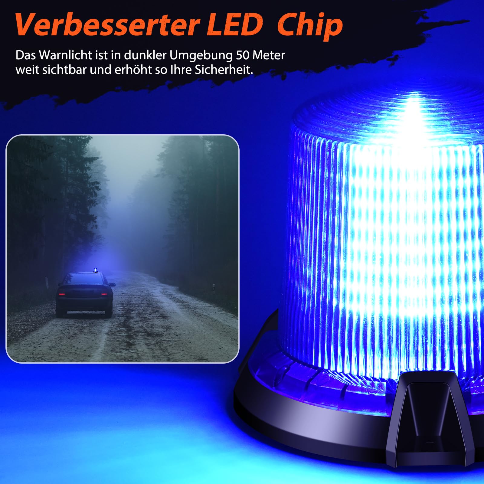 led Lampeggiante Blu 2 Funzioni Flash Rotazione 12v/24v Lampeggianti per Trattori con 5m Cavo Alimentazione Base Magnetica, Luce Emergenza Veicoli Agricoli