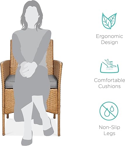 Miniatura 90 de Best Choice Products Juego de 3 piezas de mimbre para conversación al aire libre, muebles de patio que ahorran espacio para jardín con mesa