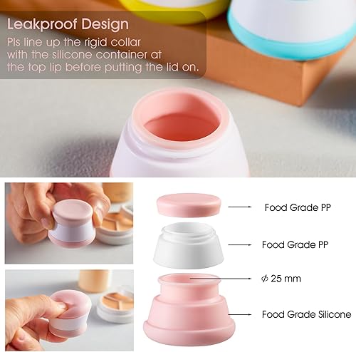 Miniatura 10 de INSFIT Contenedores de viaje para artículos de tocador, tarros de crema de silicona aprobados por la TSA, recipientes de tamaño de viaje con tapas,