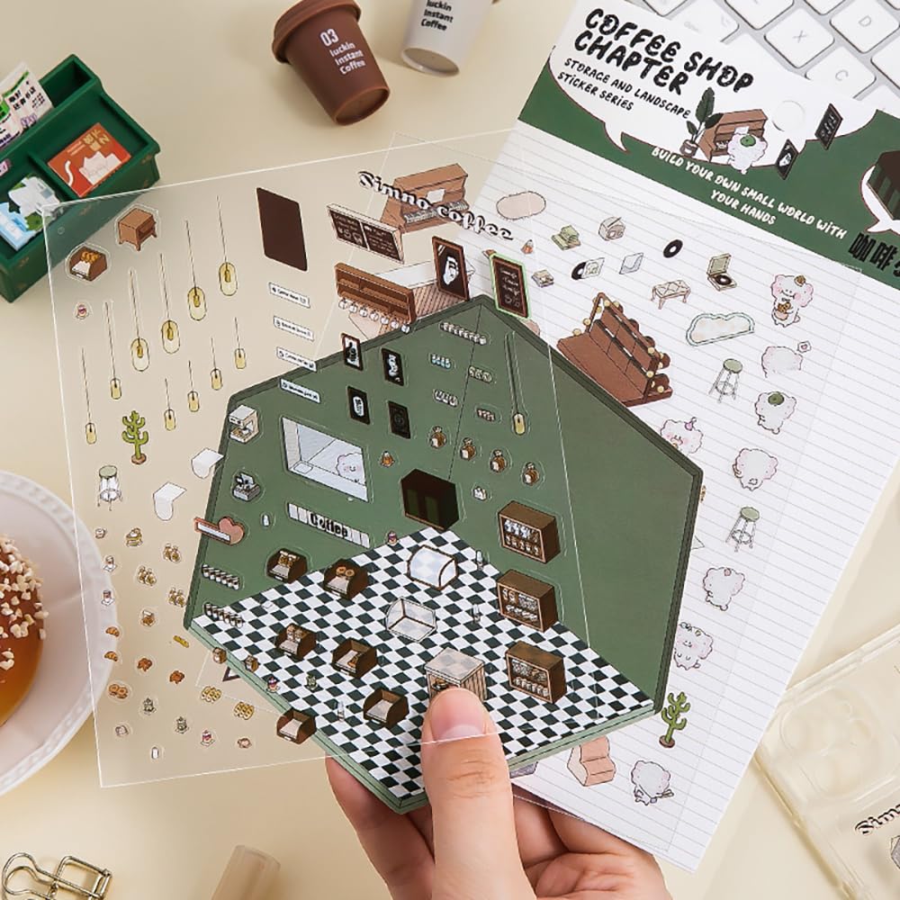 Autocollants 3D Maison Miniature pour Scrapbooking, 5 Sets Stickers Décoratifs DIY, Des Gommettes Autocollante qui Soulage le Stress et Améliore la Concentration, pour Enfants/Adultes (avec Pincette)