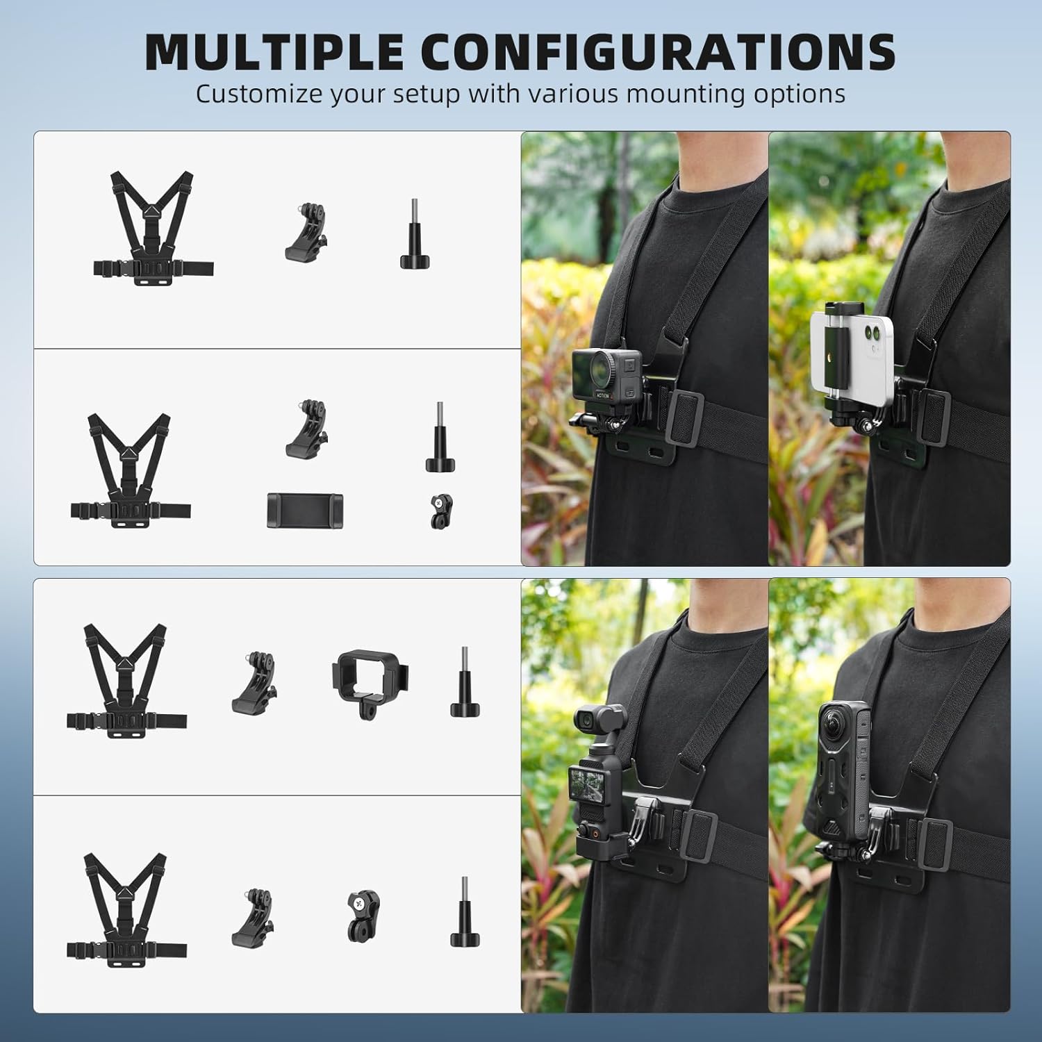 POV Phone Chest Mount for iPhone, Head Mount Camera for Recording Vlog Body Harness Strap Holder Clip Kit for Gopro, for DJI Osmo Pocket 3, for Insta360 X5 X4 X3, for Samsung Accessories