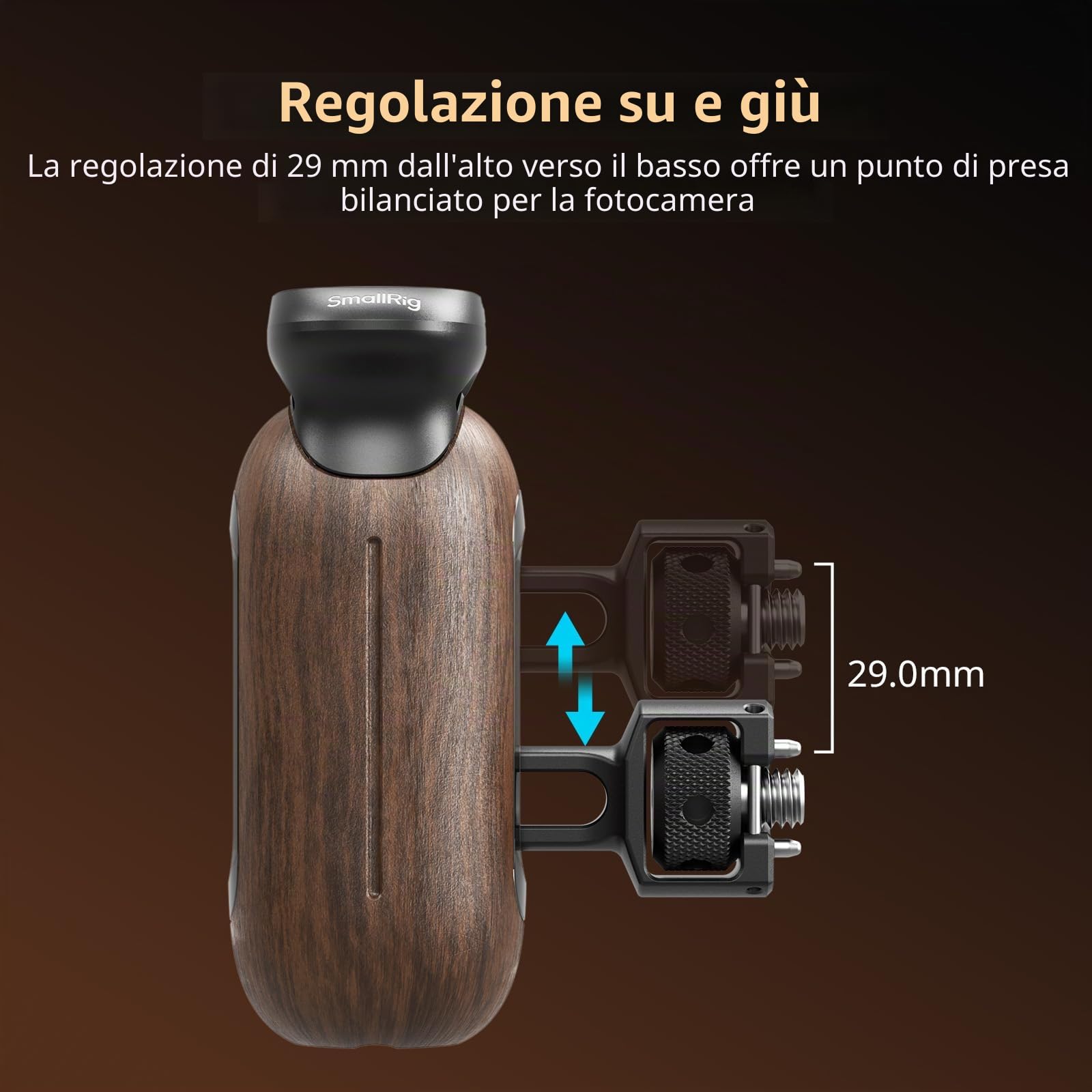 SMALLRIG Maniglia laterale in legno per gabbie per fotocamere con vite di posizionamento due in uno, regolazione verticale di 29 mm / 1,14 pollici, capacità di carico di 15 kg / 33,1 libbre - 5238