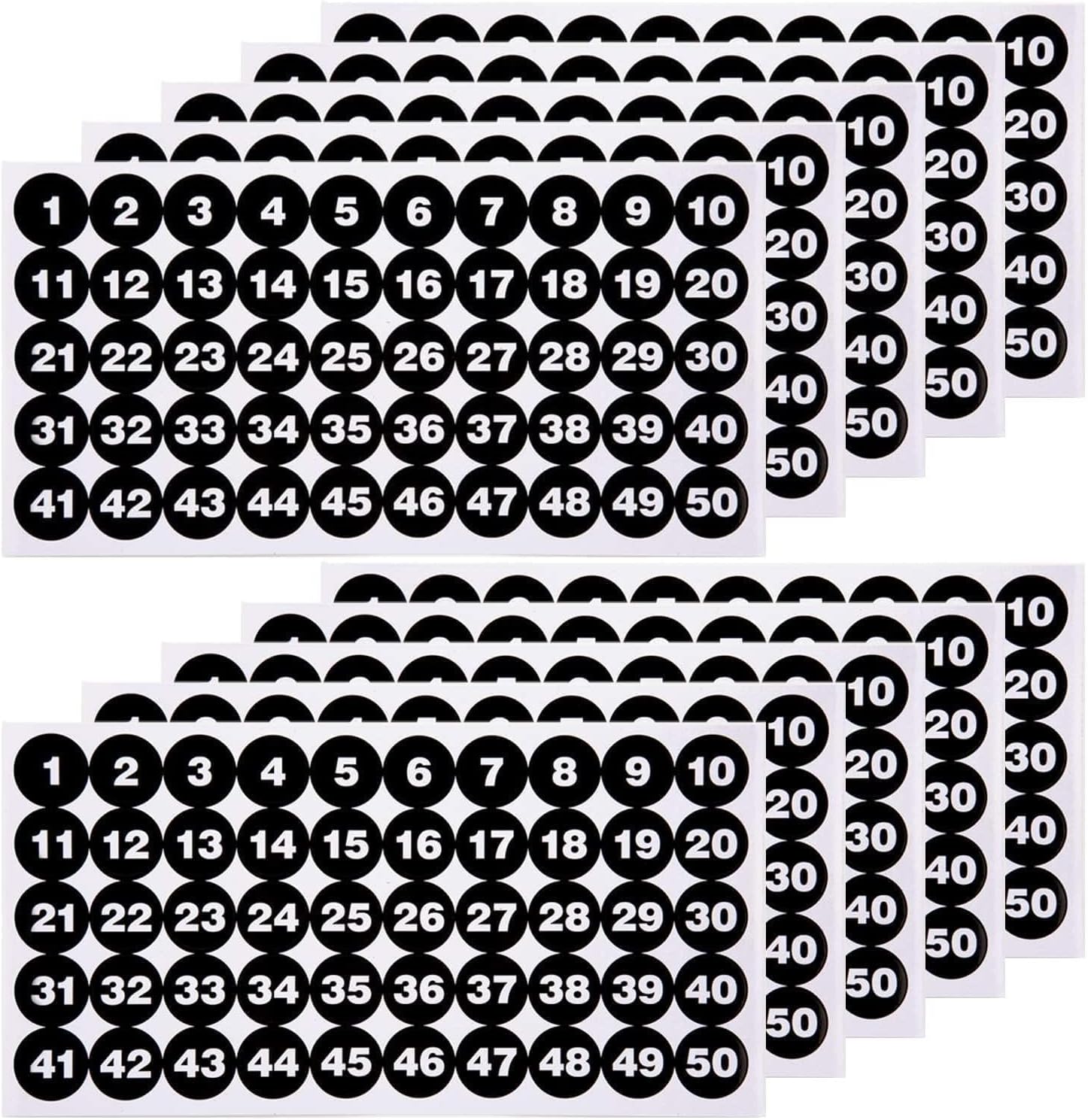 โ Number Stickers, Consecutive Number Stickers (1-50) 2.54cm Labels Waterproof Self-Adhesive Universal Label for Indoor Outdoor Daily Storage Uses (Black, 10 Sheets)