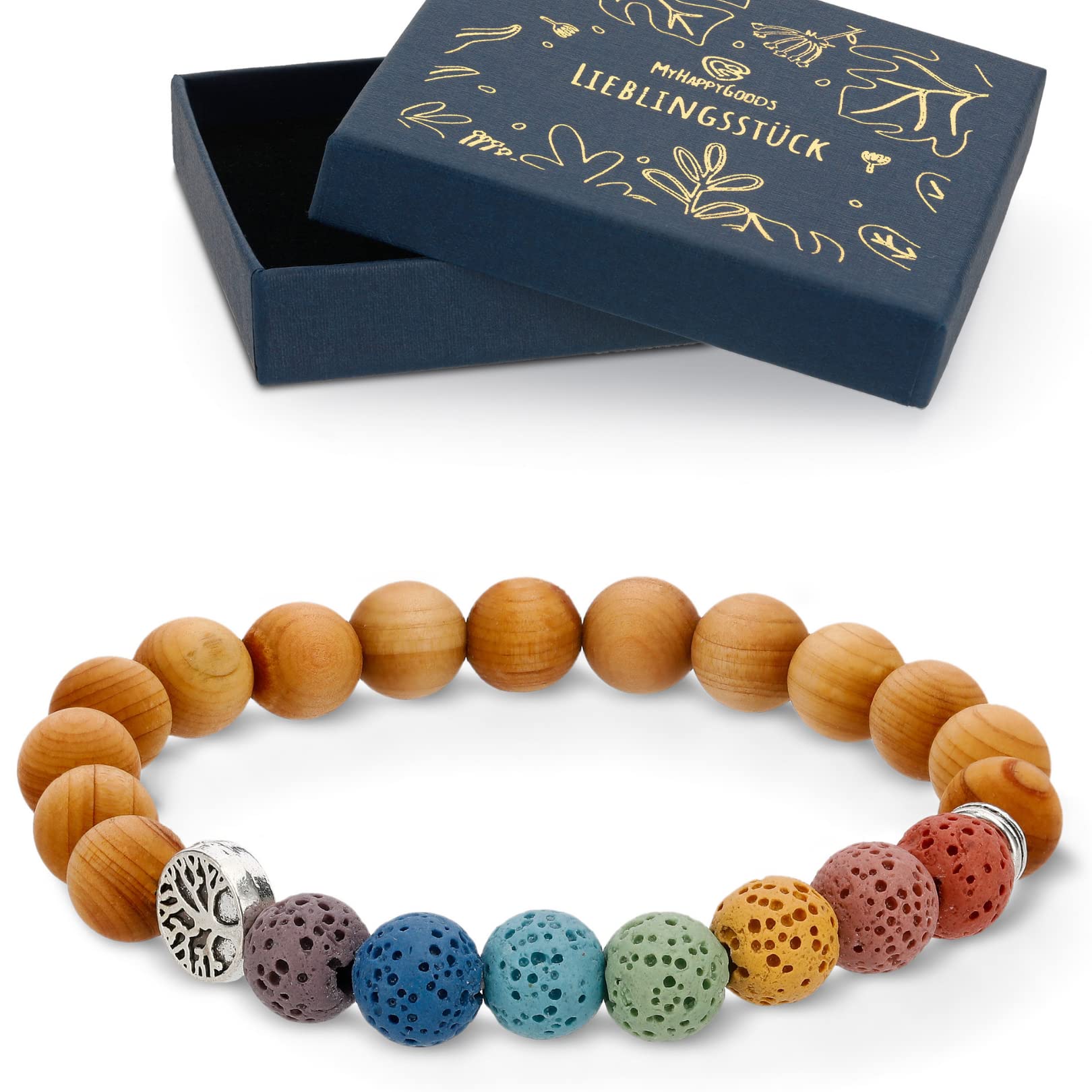 Pulsera chakra de piedra volcánica y cuentas de madera, piedras naturales auténticas, regalo ideal para familiares y amigos.