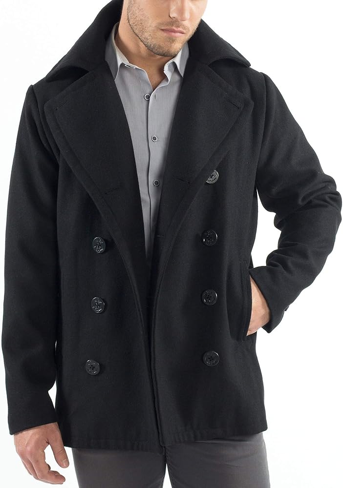 Alpine Swiss Mason Mens Wool Blend Classic Pea Coat Black Alpine Swiss Mason Mens Wool Blend Classic Pea Coat Black