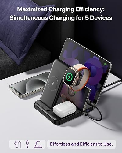 Miniatura 2 de Estación de carga 5 en 1, para iPhone 15 Pro15 Pro Max15, iPad ProAirMini, Apple Watch 9Ultra 2, estación de carga para iPad, base de carga