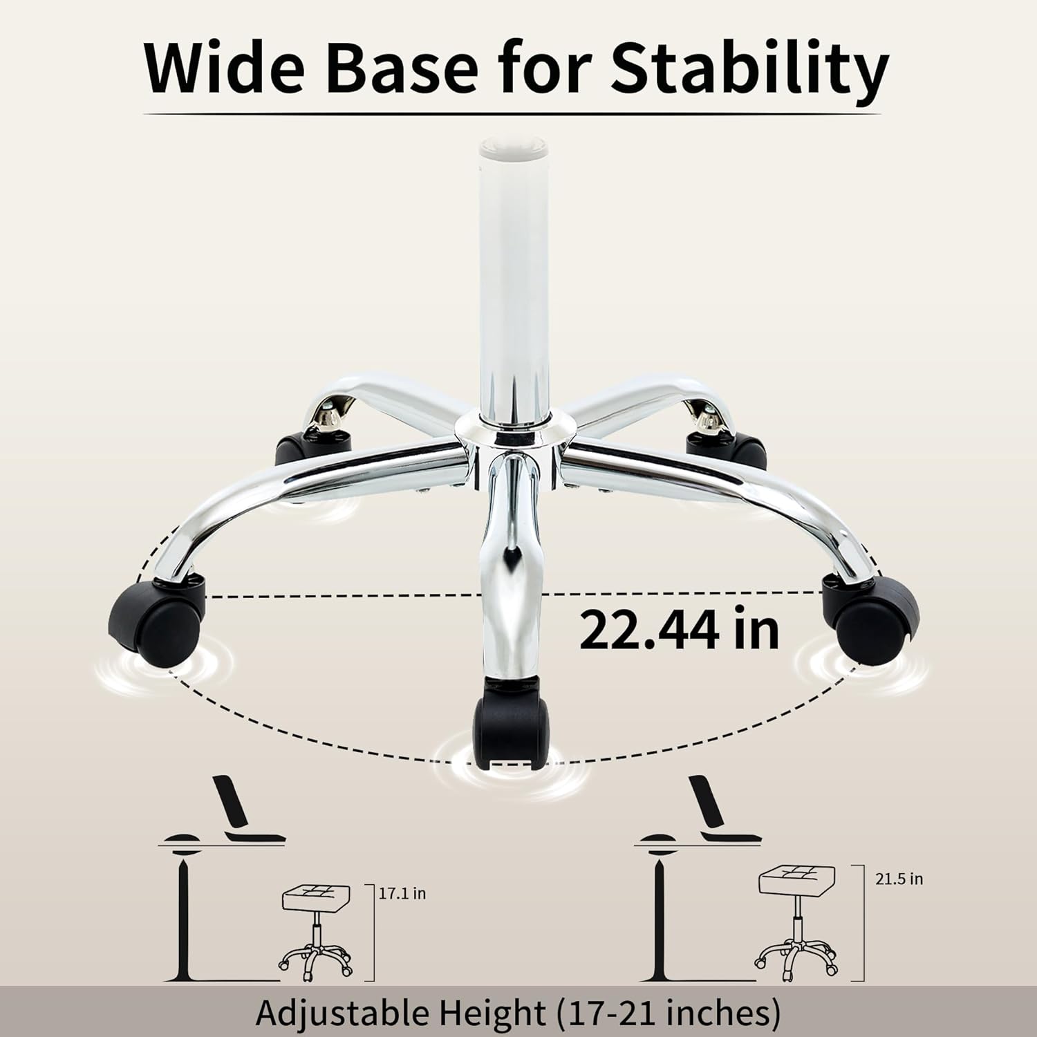 Saddle Stool with Wheels, Swivel Rolling Stools for Vanity, Adjustable Height Tattoo Stool 17"-21" (Gray)