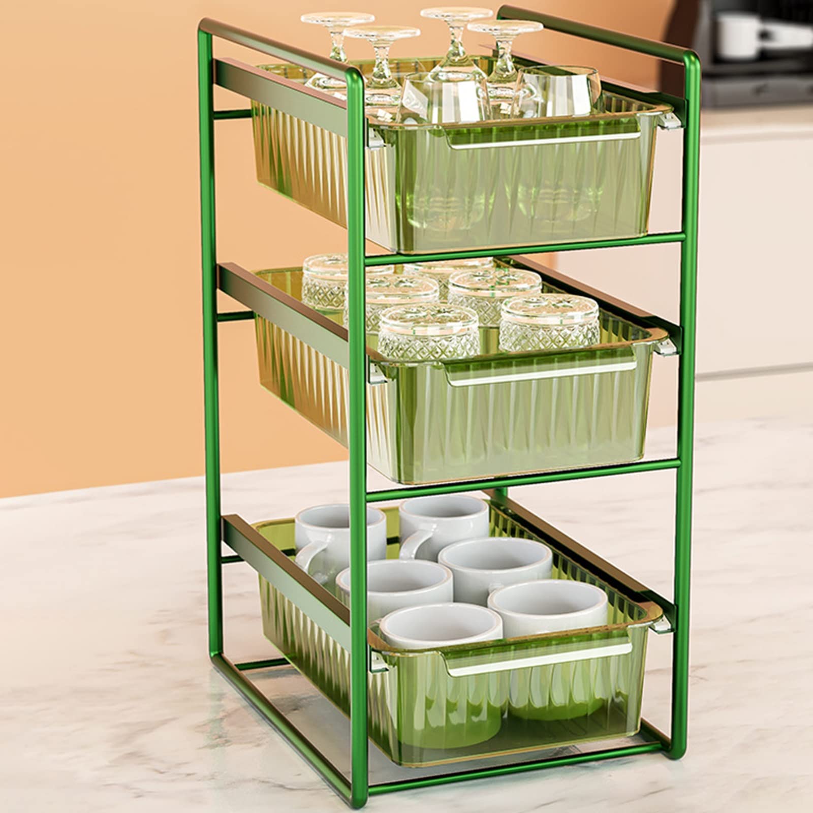 Generisch SchrankSchrank-Organizer zum Ausziehen für Küche und Bad Spüle Schublade Organizer-Korb zur Aufbewahrung von Gewürzen und Soßengläsern (Farbe: Grün Größe: 32 x 23 6 x 50 cm)