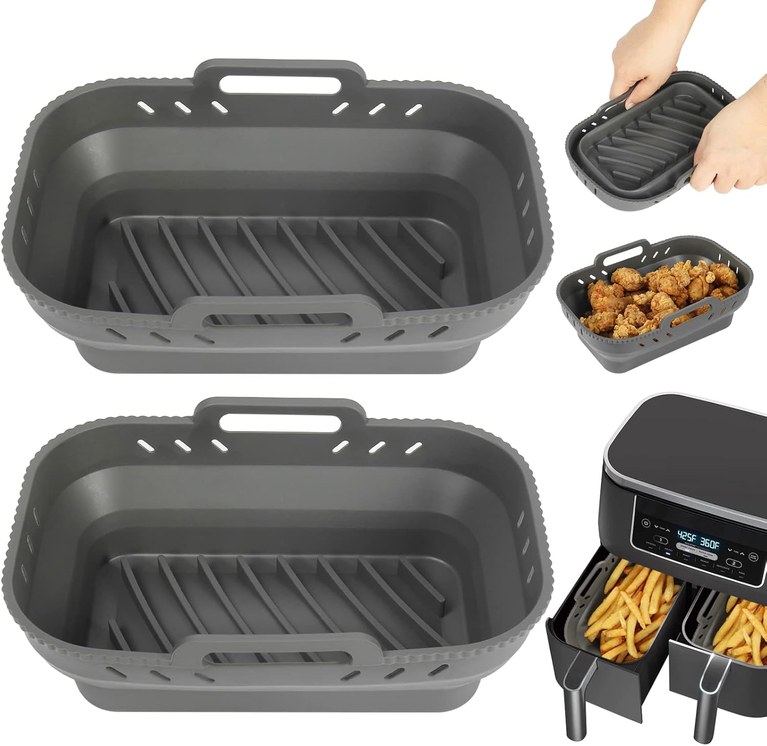 BYKITCHEN 2pcs Air Fryer Silicone Liner for Ninja Dual, Foldable