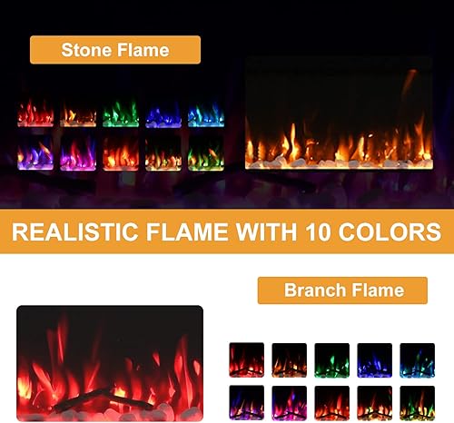 Vista 3 de 60" Electric Fireplace, Cool to The Touch Fireplace Heater, Recessed and Wall Mounted Fireplaces with Timer Remote Control Adjustable Flame