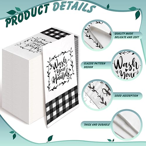 Miniatura 3 de 200 servilletas desechables para invitados, toallas de mano de papel para baño, toallas de papel en blanco y negro, decoración de casa de campo,
