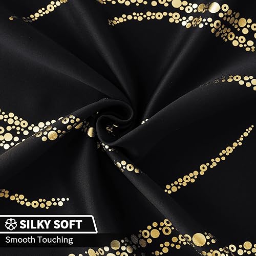 Miniatura 5 de Yakamok Cortinas opacas de 84 pulgadas de largo para sala de estar, con aislamiento térmico, patrón de líneas onduladas doradas, patrón de puntos,