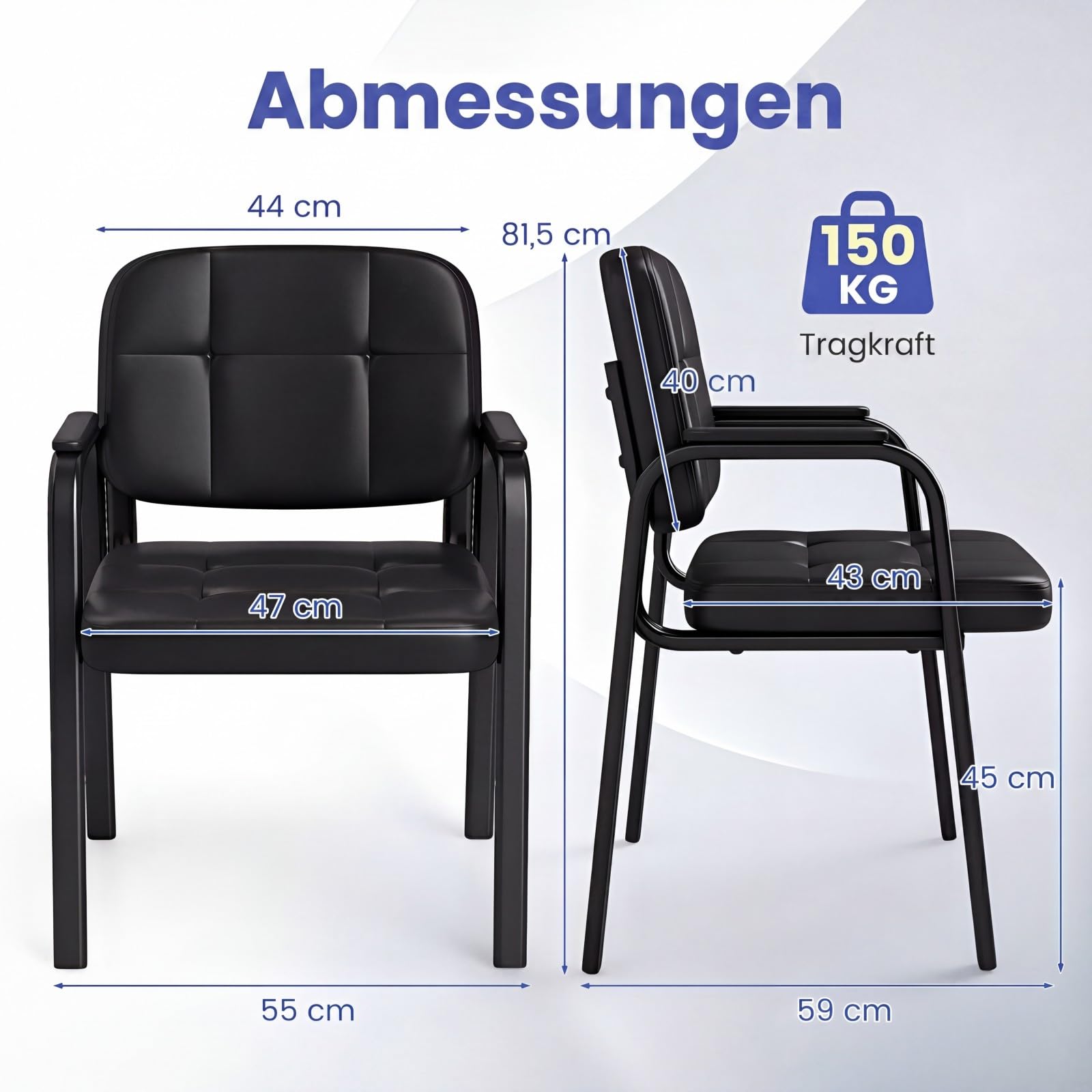 COSTWAY Konferenzstühle 2er Set, Besucherstühle mit gepolsterten Armlehnen und Metallrahmen, Bürostühle, Wartezimmerstühle für Büro, Konferenz, Empfang, Schwarz