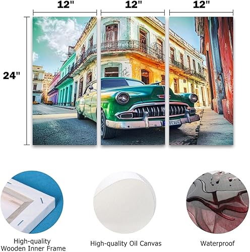 Miniatura 5 de 3 paneles de lienzo para pared, póster vintage con temporizador antiguo, conducción de coches, La Habana Vieja Cuba, impresión en lienzo, obras de