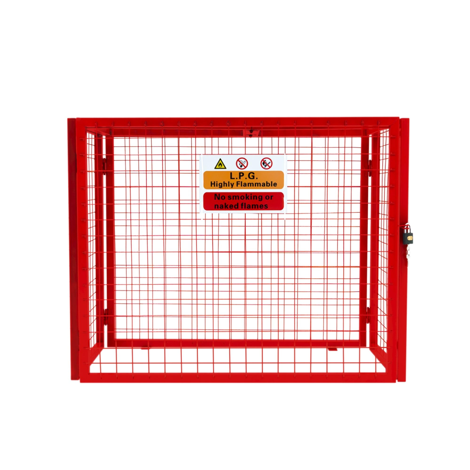 Cage Métallique de Rangement Gaz Acier Rouge - 100 x 140 x 50 cm Butane Propane Intérieur Extérieur Coffre Sécurisé 3 x 19 kg [Autocollant Sécurité, Cadenas & Clés INCLUS]