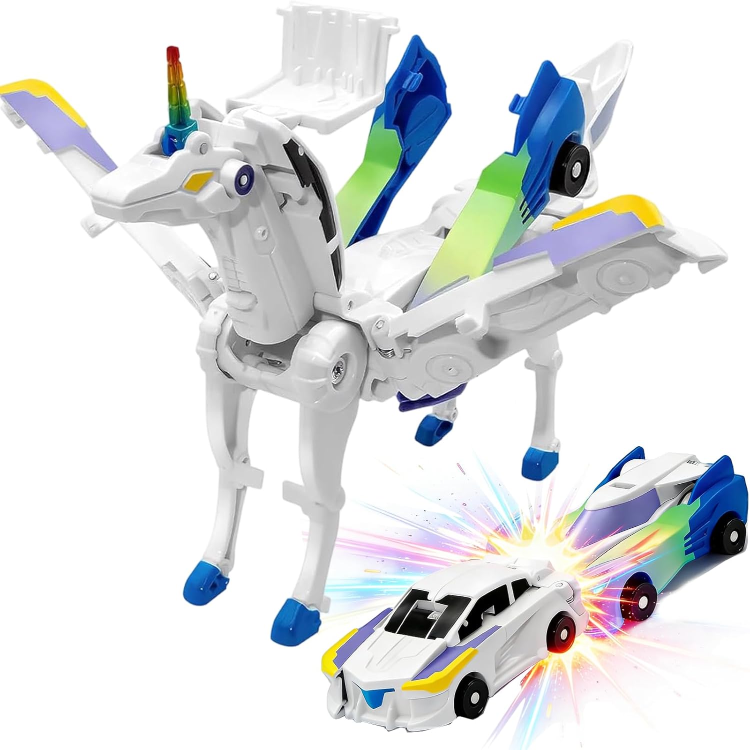 Unicorn Collision Transforming Cars Toy, 2 in 1 Magnetic Cars Collision Transform into unicorn toy, for Boys Girls Age 3-12, magnetic robo car set |Party Gift for Birthday, Christmas (Dazzle Blue)