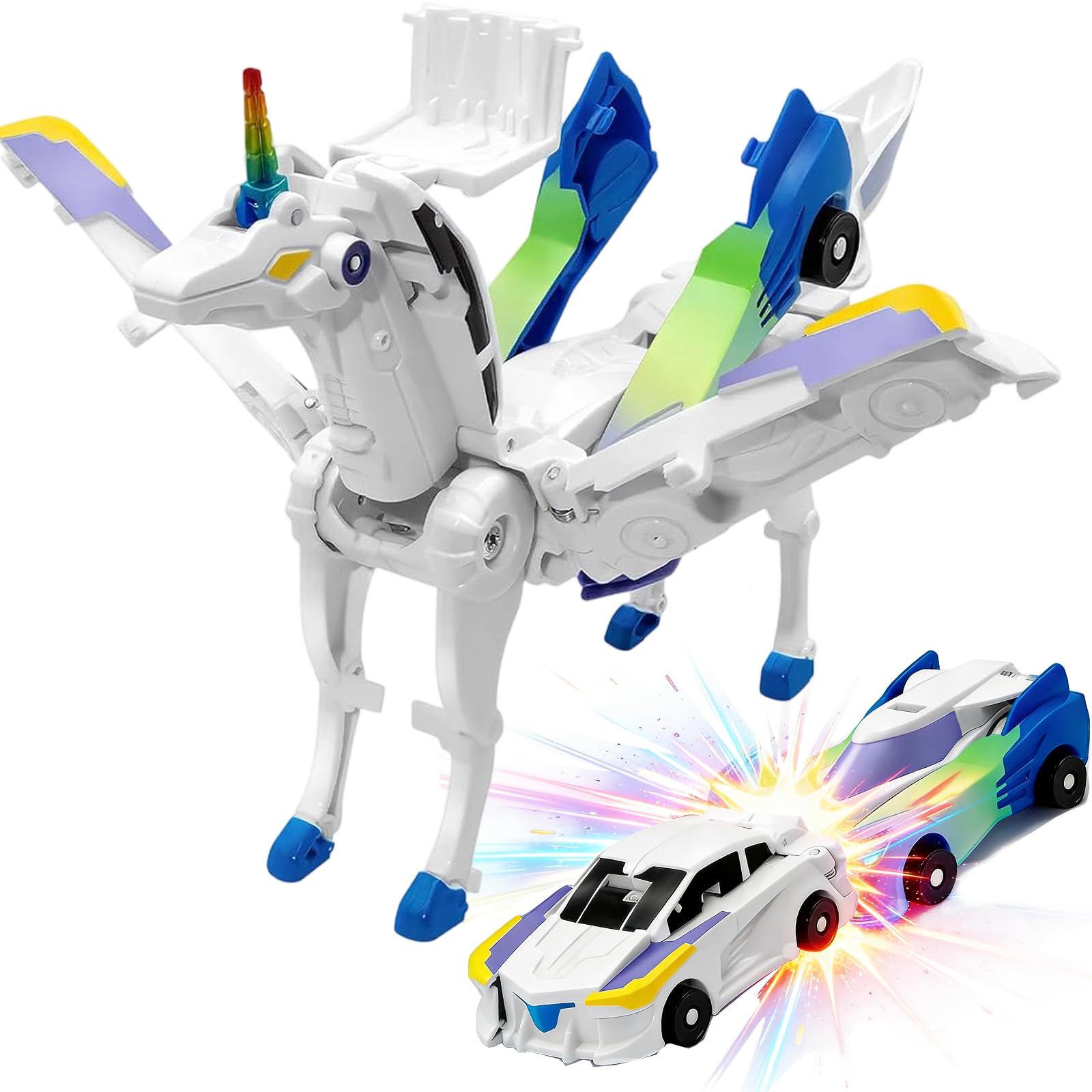 Unicorn Collision Transforming Cars Toy, 2 in 1 Magnetic Cars Collision Transform into unicorn toy, for Boys Girls Age 3-12, magnetic robo car set |Party Gift for Birthday, Christmas (Dazzle Blue)